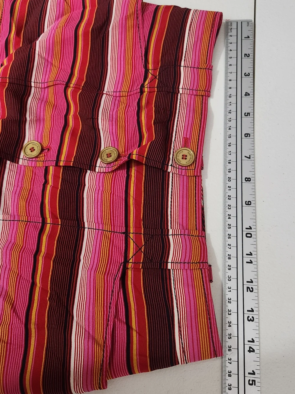 Tory Burch Skirt Striped Button Front Midi Pink Brown & Orange